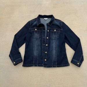 J Jill Blue Jacket Womens Denim Blazer Structured‎ Dark Wash Size Small